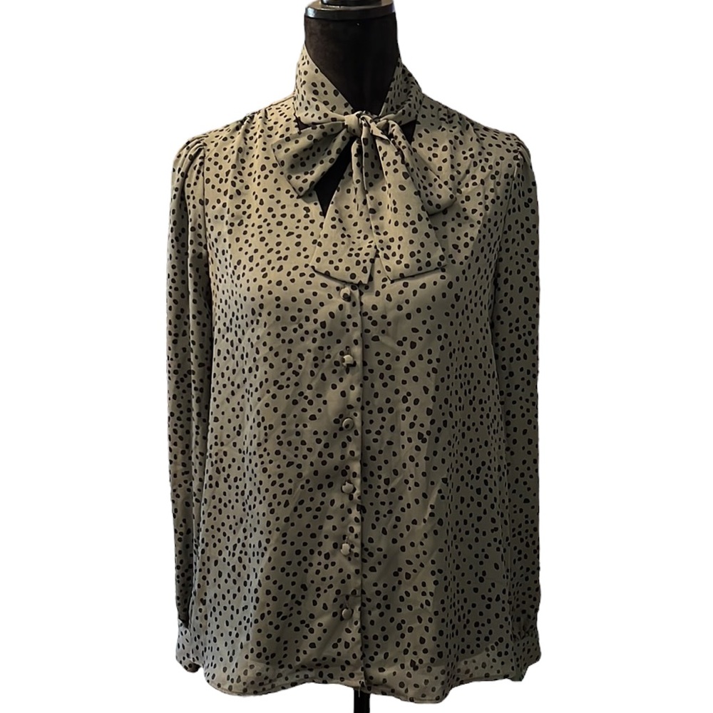 F&F Olive Green Neck Tie Long Sleeve Blouse
